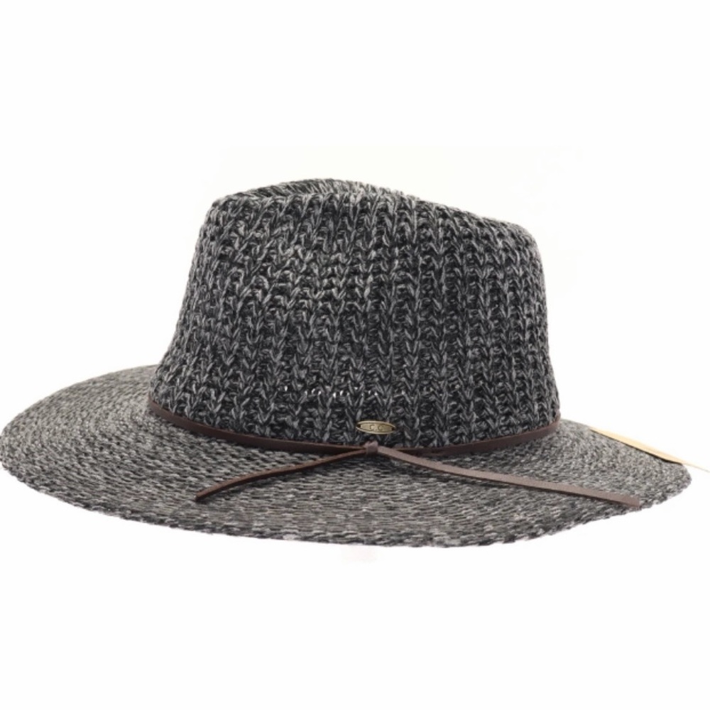 *NWT* C.C Black Sweater Knit Fedora w/Brown Leather Band